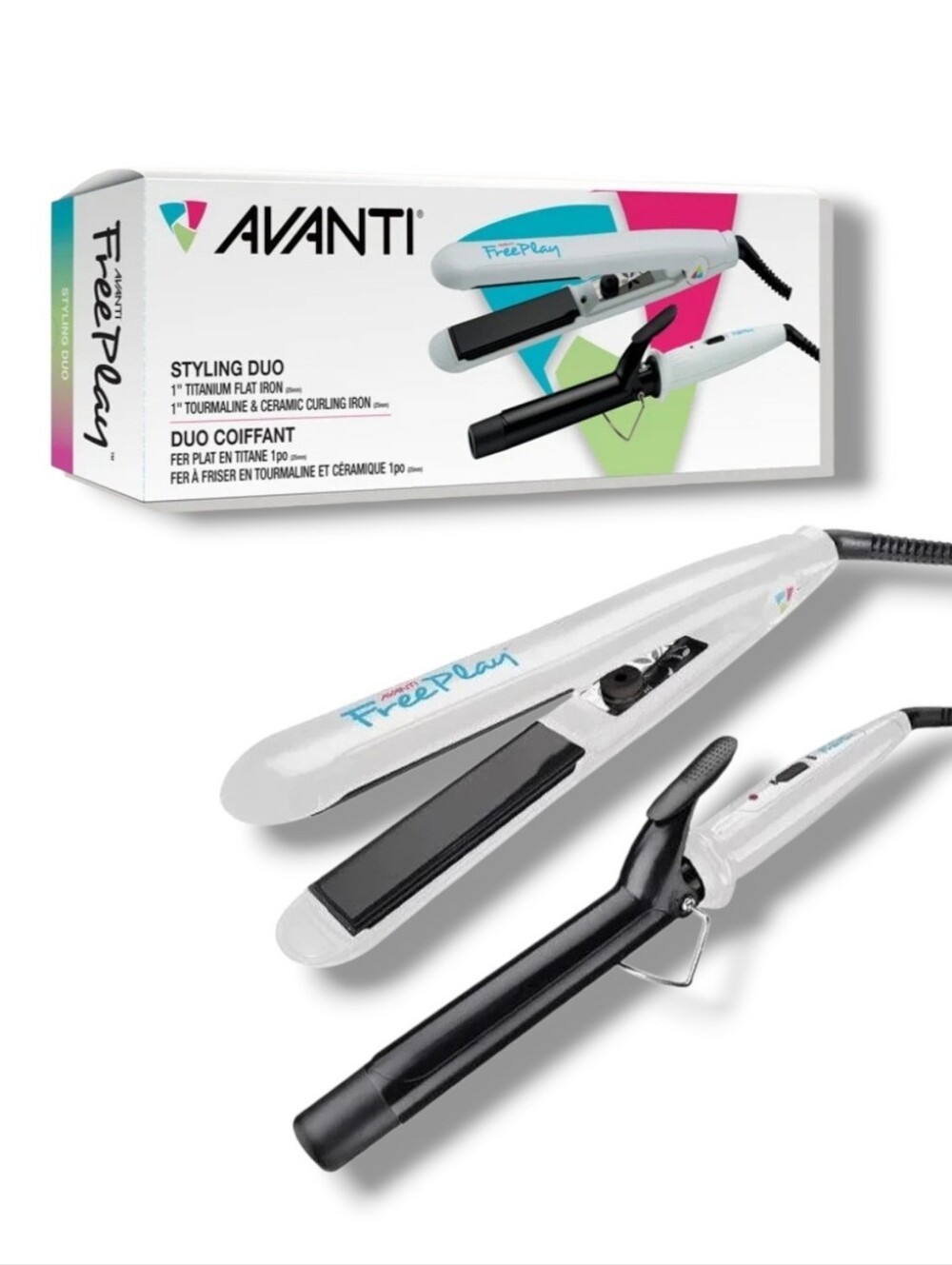 NWT 🌺 Avanti Free Play Stylish Duo 1" Flat Iron & Curling Wand